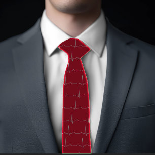 Doctor Cardiologist cardiogram ECG pattern Red Neck Tie
