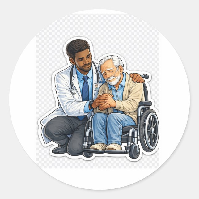 Doctor Caring for Elderly Sticker (Front)