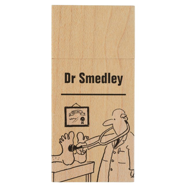 Doctor Checks Patient's Feet with Stethoscope Wood Flash Drive (Back (Vertical))