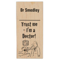 Doctor Checks Patient's Feet with Stethoscope Wood Flash Drive