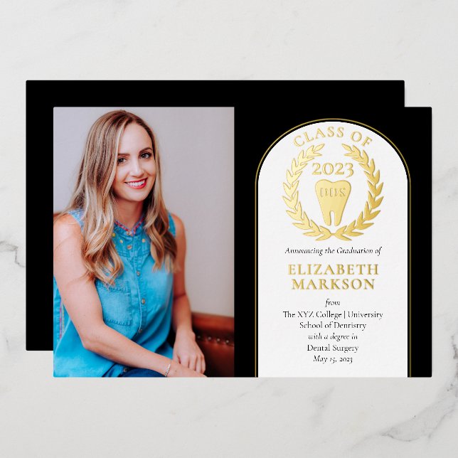 Doctor Dental Surgery Photo Graduation Gold Foil Invitation (Front/Back)