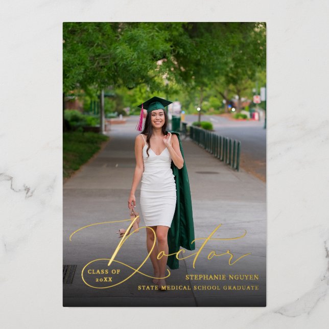 Doctor Elegant Photo Graduate Foil Announcement (Front)