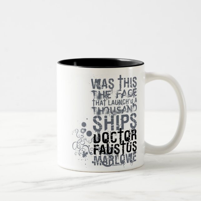 Doctor Faustus Quote (B&W) Two-Tone Coffee Mug (Right)