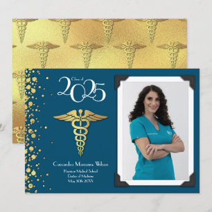Doctor Gold Graduation Announcement Navy Blue