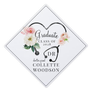 Doctor Graduate Floral Stethoscope Feminine Graduation Cap Topper