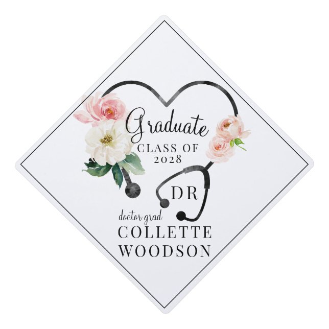 Doctor Graduate Floral Stethoscope Feminine Graduation Cap Topper (Front)