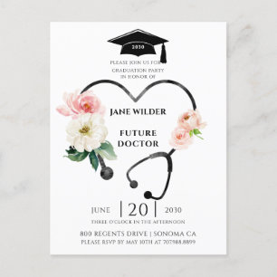 Doctor Graduation Floral Laurel Invitation  Postcard