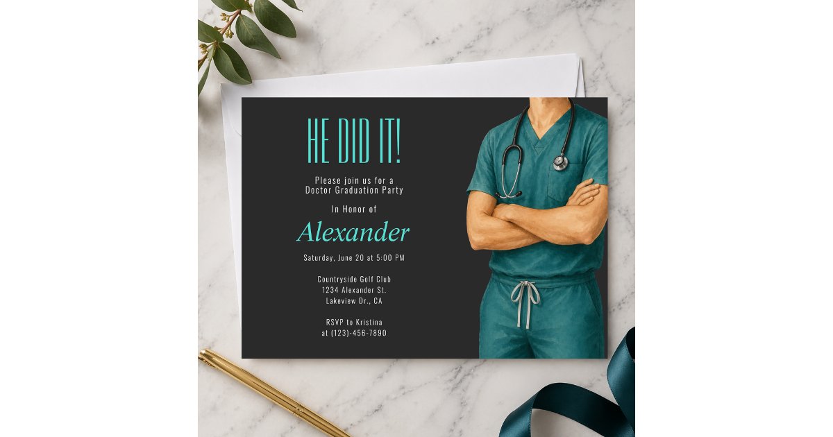 Doctor Graduation Photo Party Invite | Zazzle