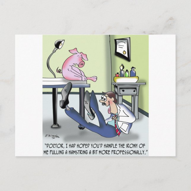 Doctor Handles Pulled Hamstring Unprofessionally Postcard (Front)