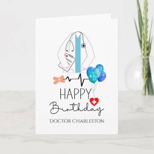 Doctor Happy Birthday White Coat Personalized Card