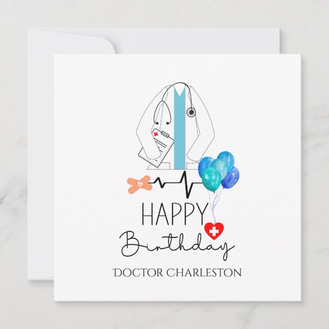 Doctor Happy Birthday White Coat Personalized Flat Card (Front)