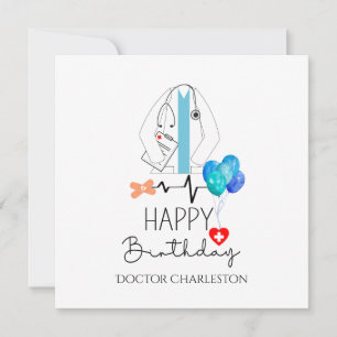 Doctor Happy Birthday White Coat Personalized Flat Card