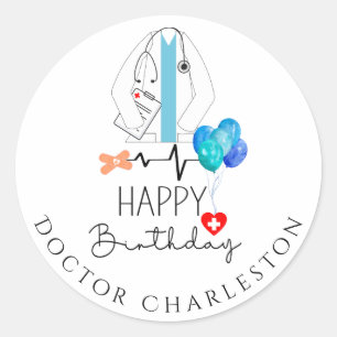 Doctor Happy Birthday White Coat Personalized Flat Classic Round Sticker