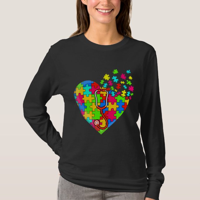 Doctor Heart Puzzle Pieces Support Autism Awarenes T-Shirt (Front)