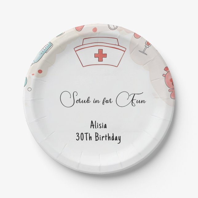 Doctor Heart Registered Nurse Rn 30th Birthday Paper Plates (Front)