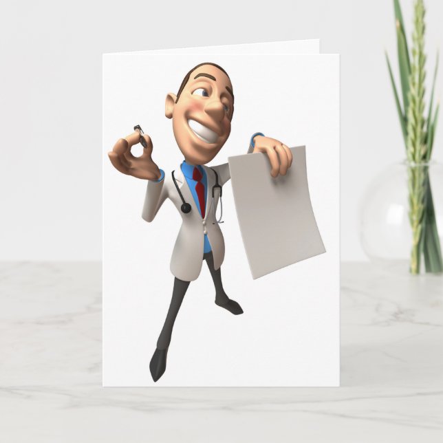 Doctor Holding Some Paper Greeting Cards (Front)