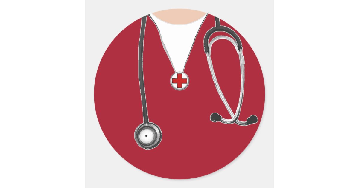 Doctor Hospital Scrubs Red Classic Round Sticker | Zazzle