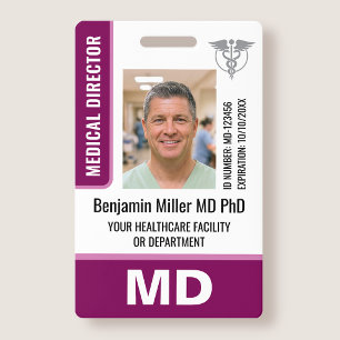 Doctor ID Badge Photo Logo MD Security Tag Berry