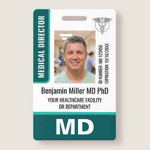Doctor ID Badge Photo Logo MD Security Tag Green