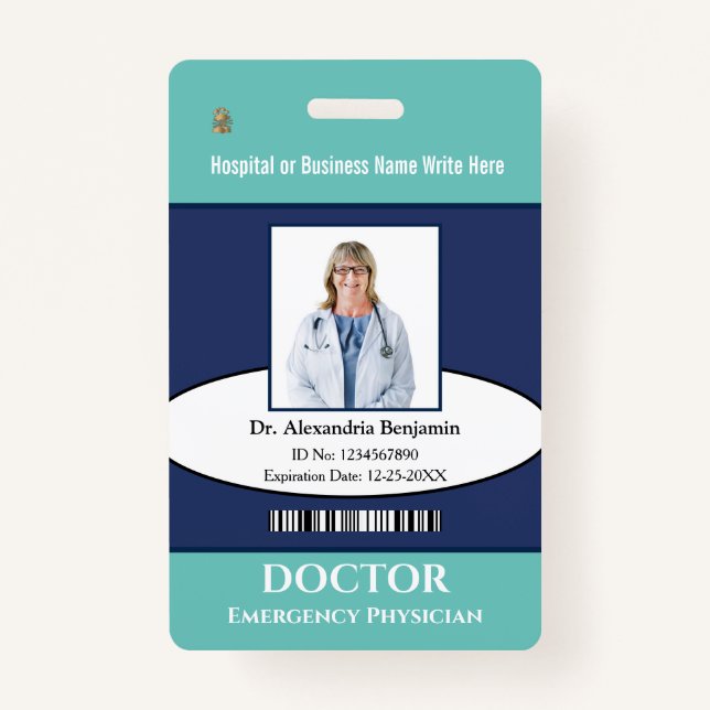 Doctor ID Identification Card Custom Name Photo Badge (Front)