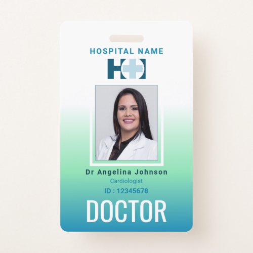 Doctor Identification Blue Green Name and Photo ID Badge