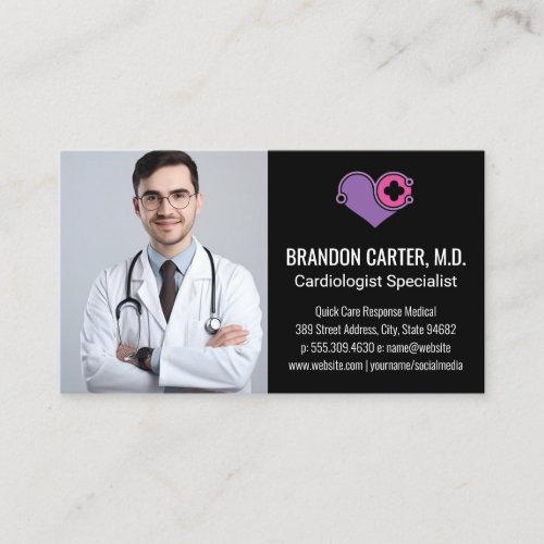 Doctor in Lab Coat  Cardiology Logo Business Card