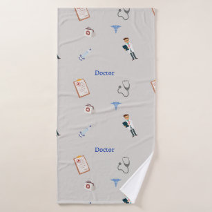 Doctor job pattern on gray bath towel