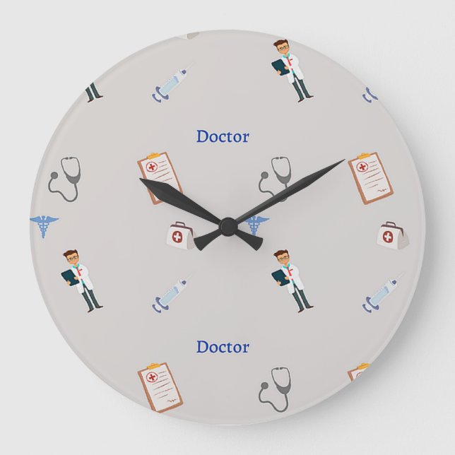 Doctor job pattern on gray large clock (Front)