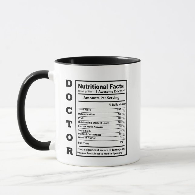 Doctor Jokes Nutritional Facts Medical Pun Funny Mug (Left)