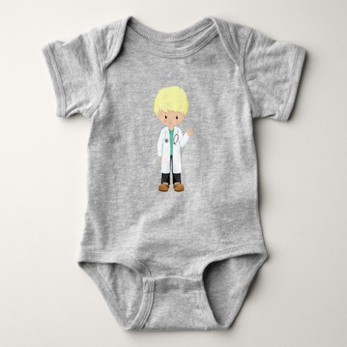 Doctor Lab Coat Medicine Cute Boy Blond Hair Baby Bodysuit