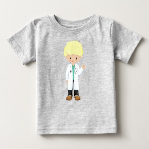 Doctor Lab Coat Medicine Cute Boy Blond Hair Baby T_Shirt