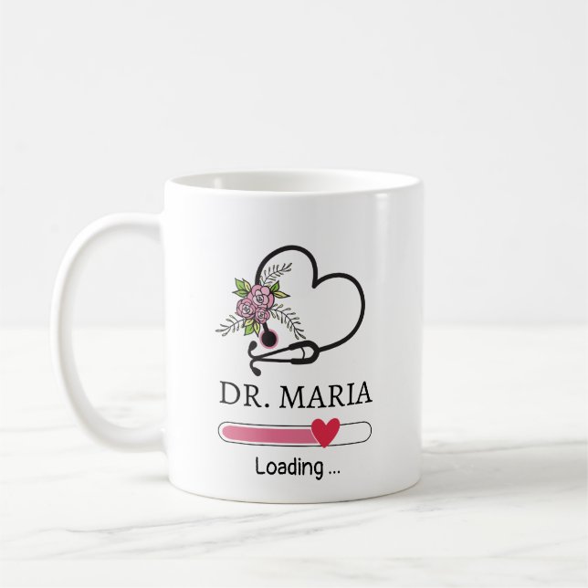 Doctor Loading Heart Stethoscope Personalized Name Coffee Mug (Left)