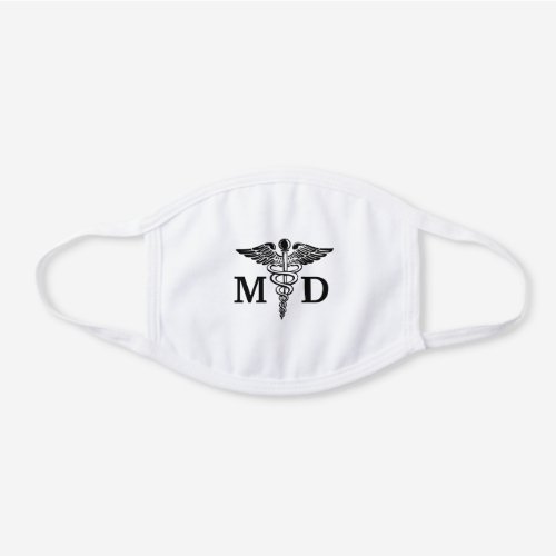 Doctor MD Black Caduceus Medical Symbol White Cotton Face Mask