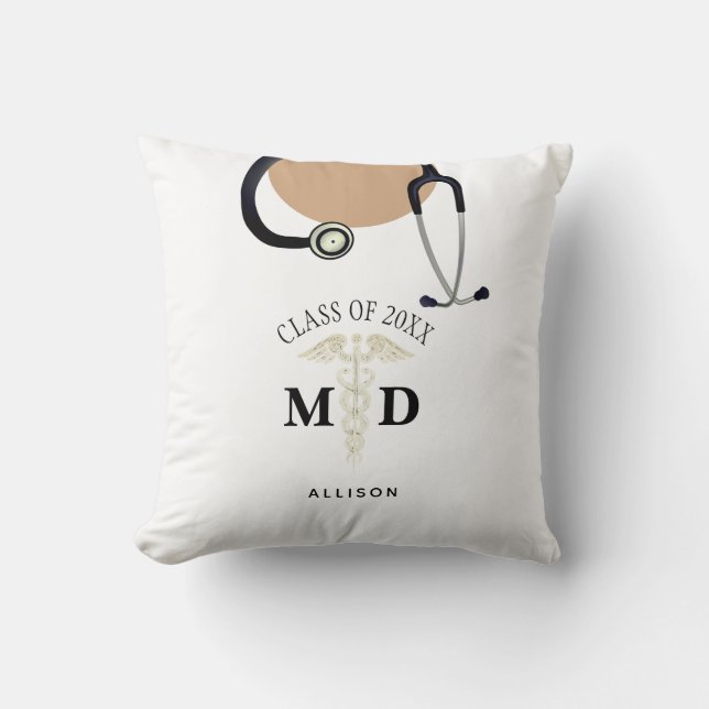 Doctor MD Graduation Medical Scrub Top Name Throw Pillow (Front)