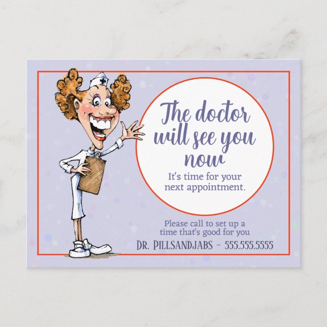 Doctor Medical appointment reminder Funny Nurse  Postcard (Front)