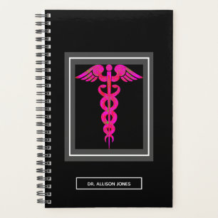 Doctor Medical Black Pink Caduceus Personalized Planner