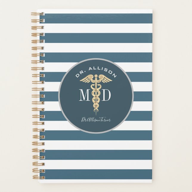 Doctor Medical Caduceus Dusty Blue Personalized Planner (Front)