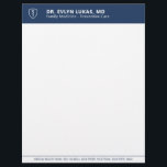 Doctor Medical Navy Blue Minimalist Letterhead<br><div class="desc">This doctor medical letterhead is designed for professional clinical correspondence where provider identity matters. The layout features a clean navy header with the doctor’s name and credentials clearly displayed, paired with a minimalist white body for medical letters referrals and official documents. Ideal for physicians specialists and private practitioners who need...</div>