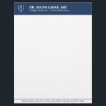 Doctor Medical Navy Blue Minimalist Letterhead<br><div class="desc">This doctor medical letterhead is designed for professional clinical correspondence where provider identity matters. The layout features a clean navy header with the doctor’s name and credentials clearly displayed, paired with a minimalist white body for medical letters referrals and official documents. Ideal for physicians specialists and private practitioners who need...</div>