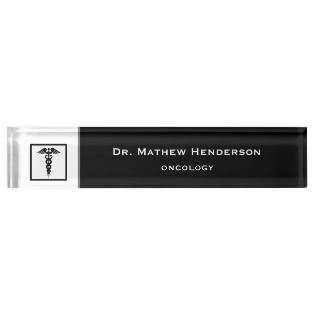 Doctor Medical Symbol Black White Caduceus Desk Name Plate (Front)