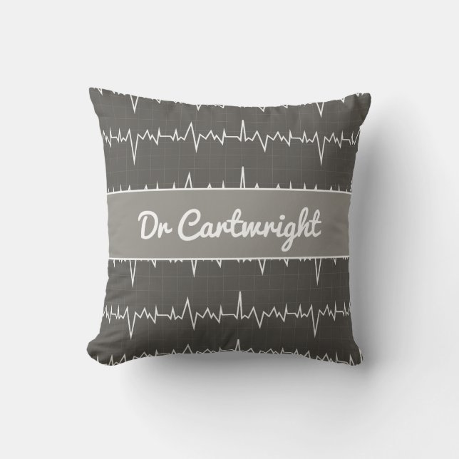 Doctor name custom ECG EKG medical heart gift Throw Pillow (Front)