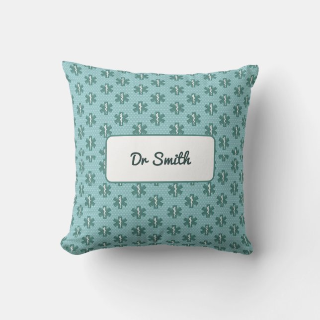 Doctor name custom physician symbol medical gift throw pillow (Front)