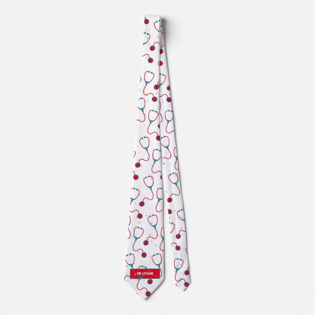 Doctor name custom stethoscope medical gift neck tie (Front)