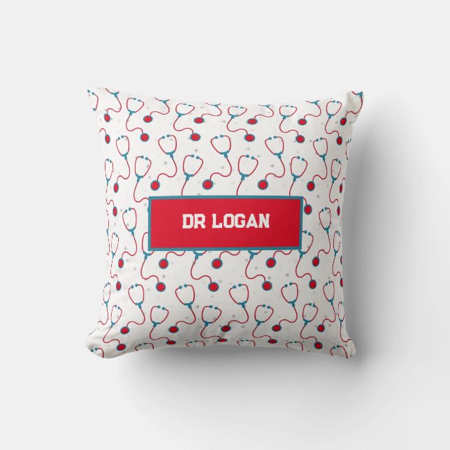 Doctor name custom stethoscope medical gift throw pillow (Front)