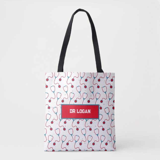 Doctor name custom stethoscope medical gift tote bag (Front)