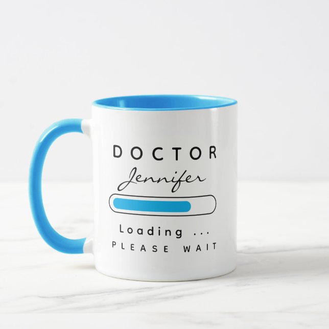 DOCTOR [Name] Loading Blue & White Mug (Left)