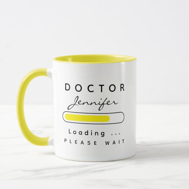 DOCTOR [Name] Loading Yellow & White Mug (Left)