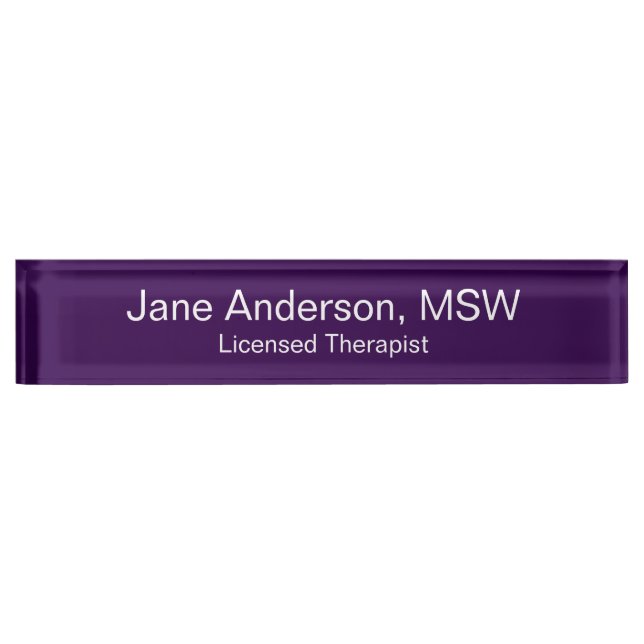 Doctor Name Specialty Purple White Medical Office Desk Name Plate (Front)