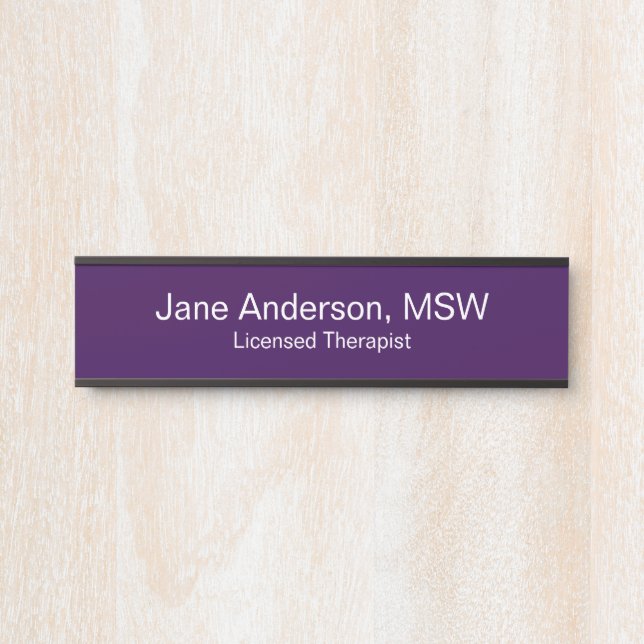 Doctor Name Specialty Purple White Medical Office Door Sign (Front)