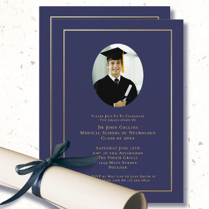 Doctor Navy Blue Medical School Photo Graduation Invitation